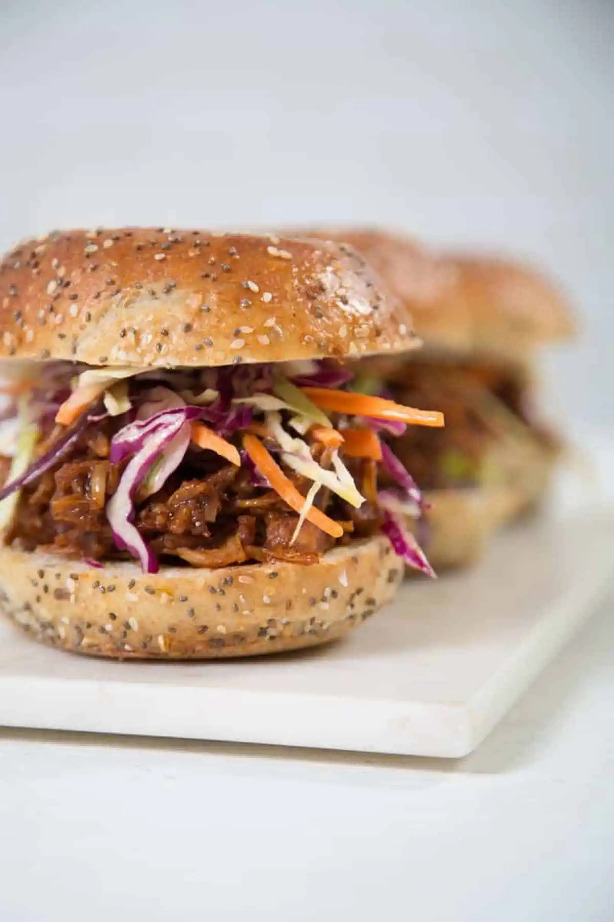 Jackfruit pulled pork served in a bun with vegan coleslaw.