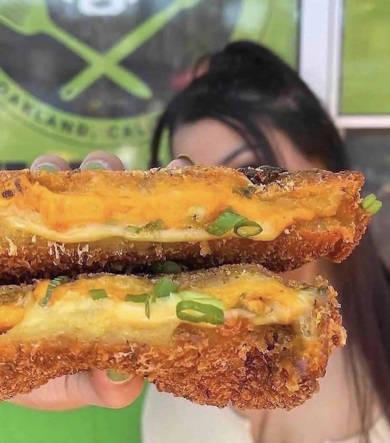 A vegan fried chicken and grilled cheese sandwich from Vegan Mob restaurant in San Francisco.