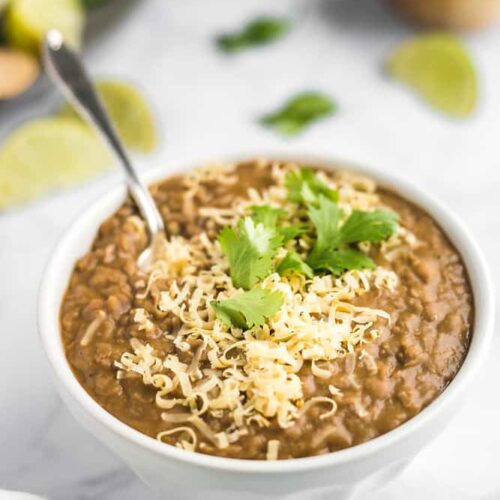 Easy Instant Pot Refried Beans Recipe in a serving bowl.
