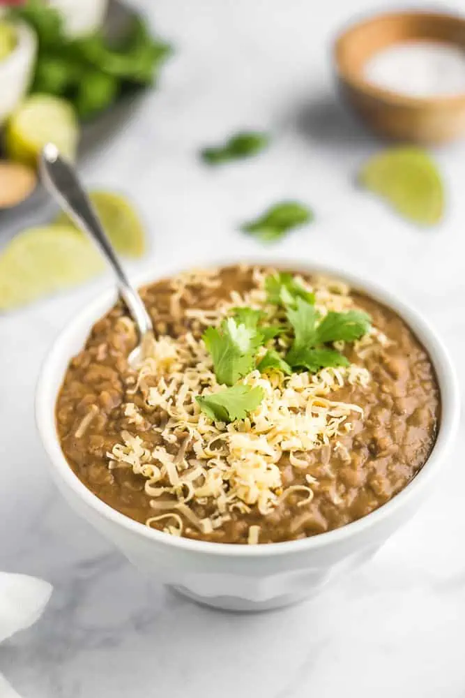 Easy Instant Pot Refried Beans Recipe in a serving bowl.