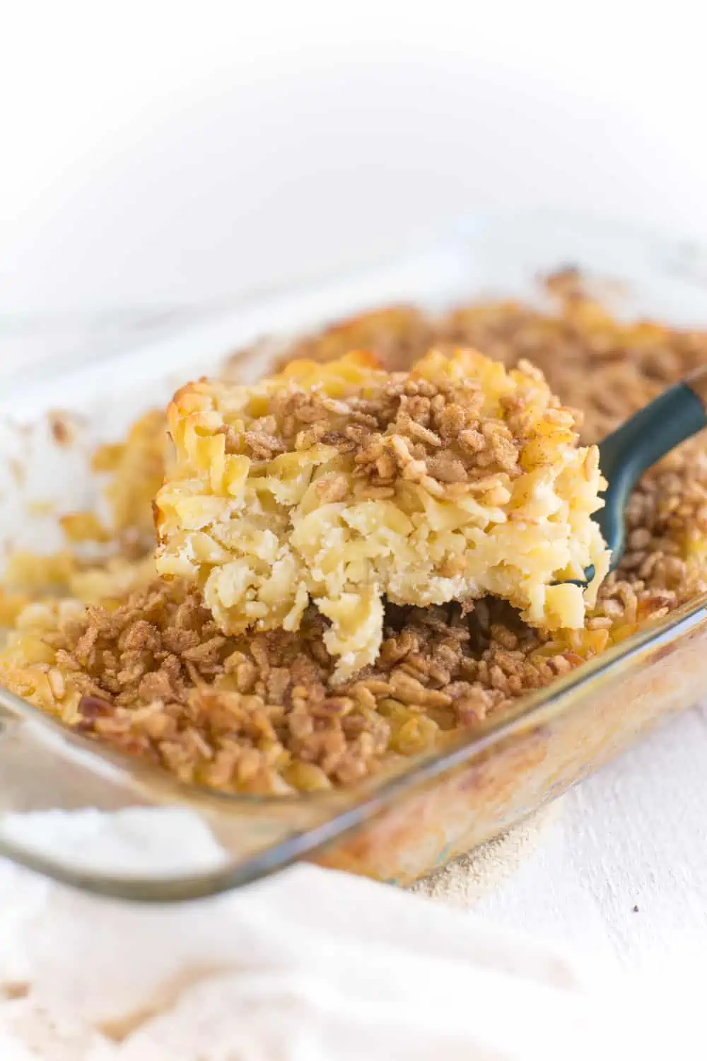 Vegan Noodle Kugel in a casserole dish.