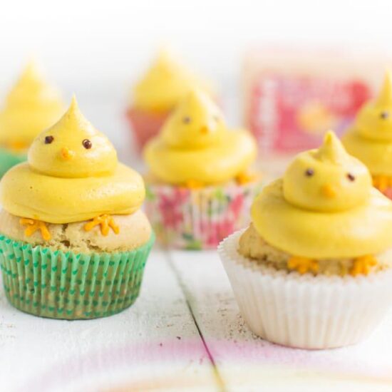 Vegan Lemon Cupcakes With Yellow Chickpeep Easter Buttercream Frosting Decorations