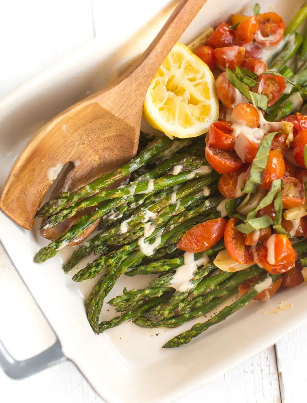 Vegan Roasted Garlic Asparagus With Tahini Drizzle