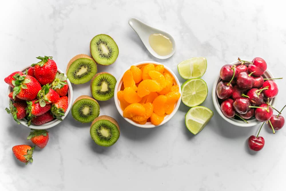 Easy Sweet Tart Fruit Salad With Strawberries Kiwi Cherries and Mandarins