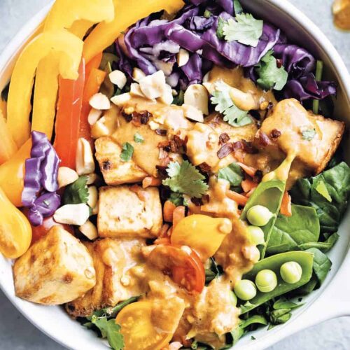 Fresh Thai Peanut Chopped Salad Vegan Cookbook Plated as a Buddha Bowl