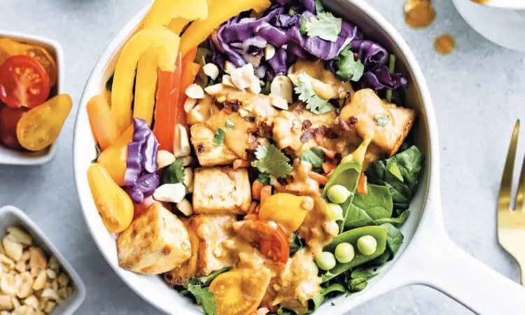 Fresh Thai Peanut Chopped Salad Vegan Cookbook Plated as a Buddha Bowl