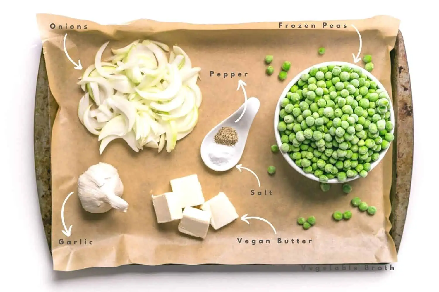 Sheet Pan Recipe Roasted Peas Ingredients Flatlay