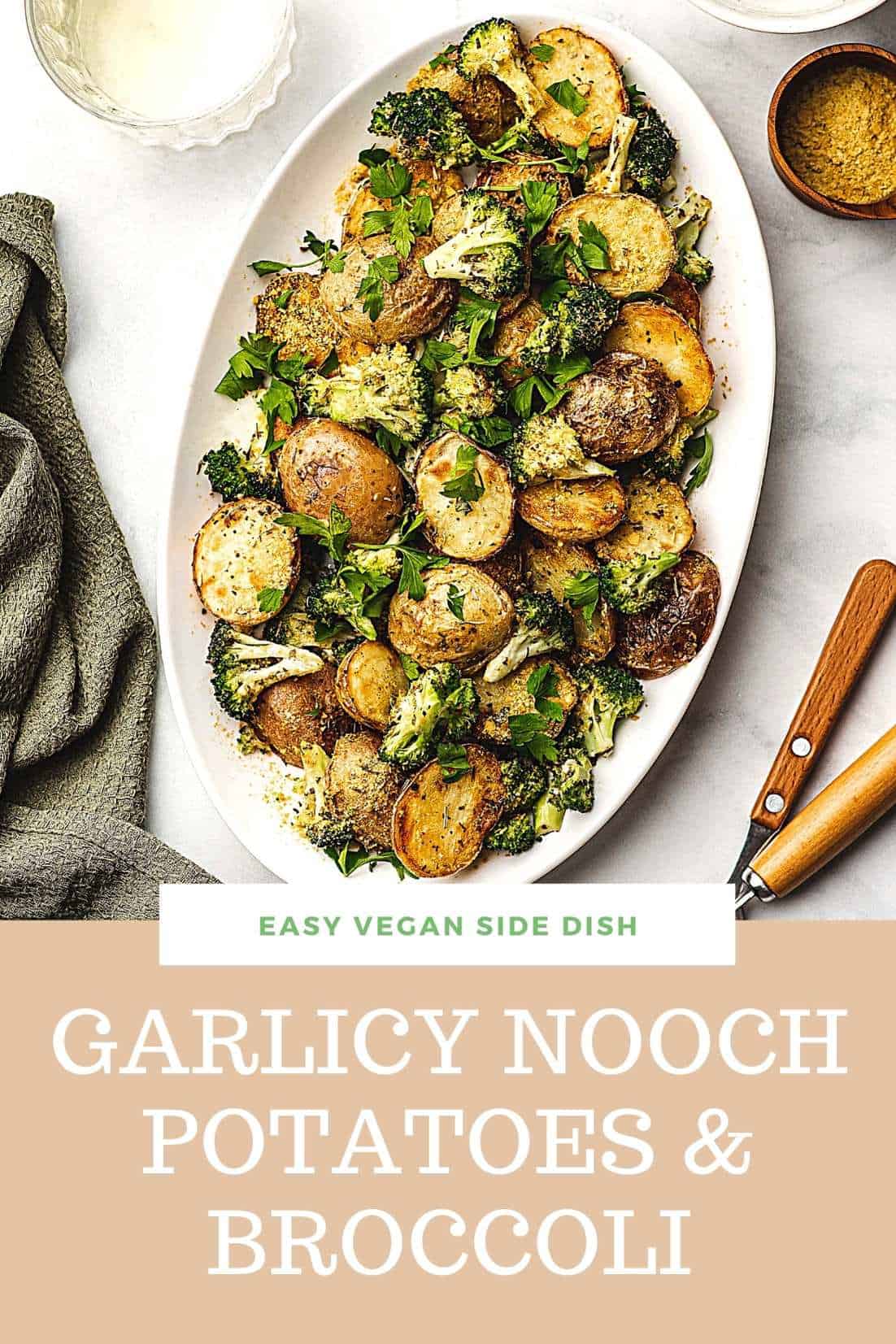 Garlicky Nooch Roasted Broccoli and Potatoes Pinterest Graphic