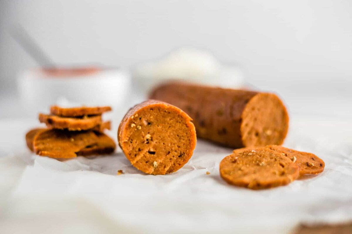 Homemade Vegan Pepperoni slices.