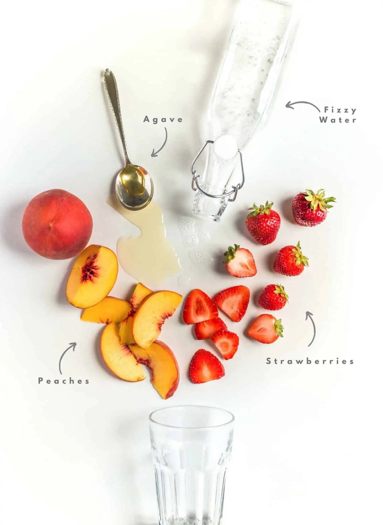 Strawberry Peach Spritzer Drink Ingredient Flatlay