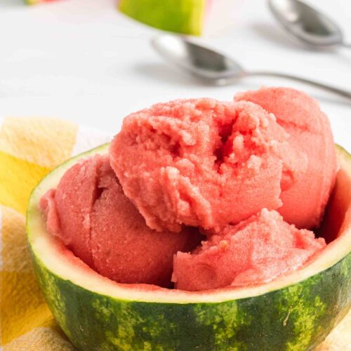 Vegan Watermelon Sorbet Gelato Served in a Watermelon Bowl