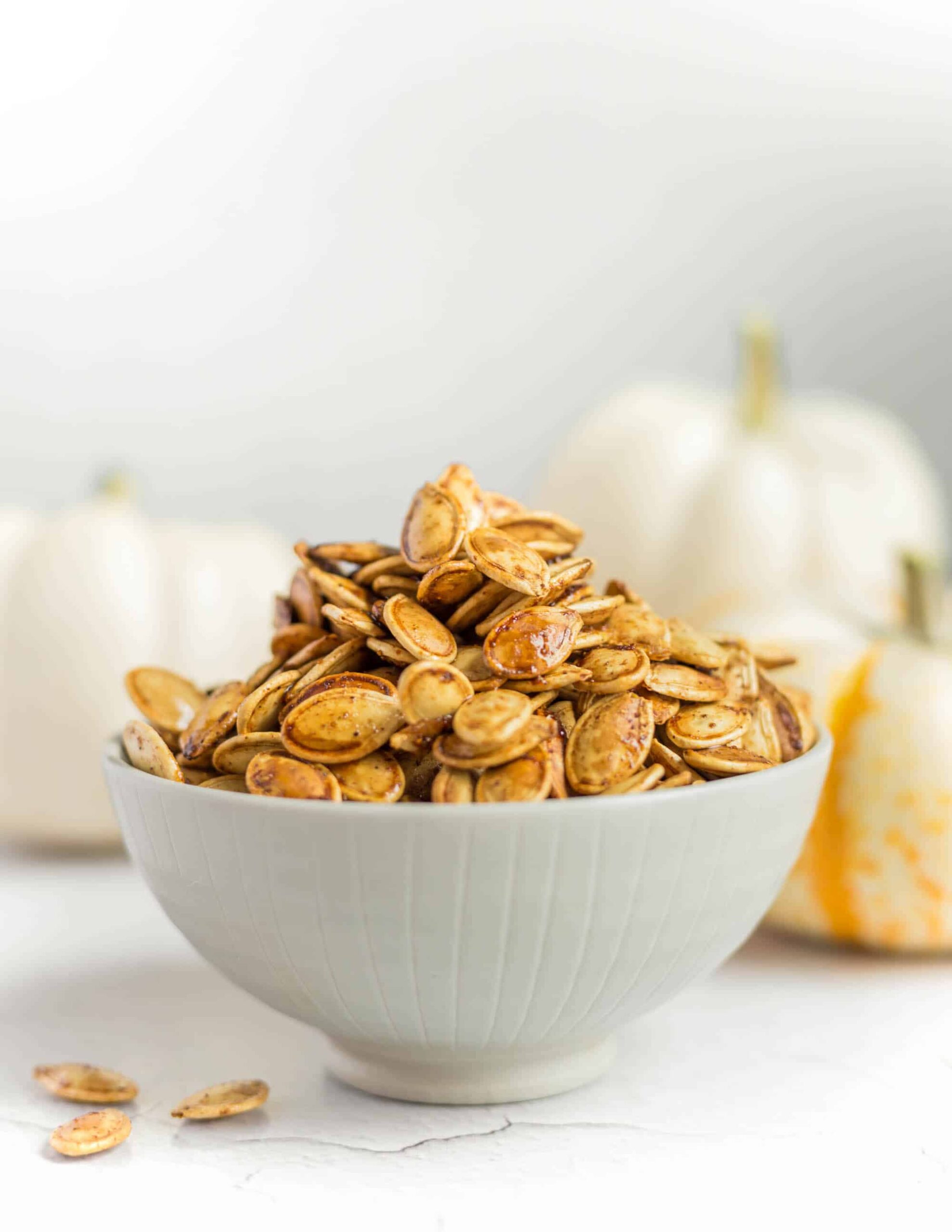 Spiced pumpkin seeds in a bowl.