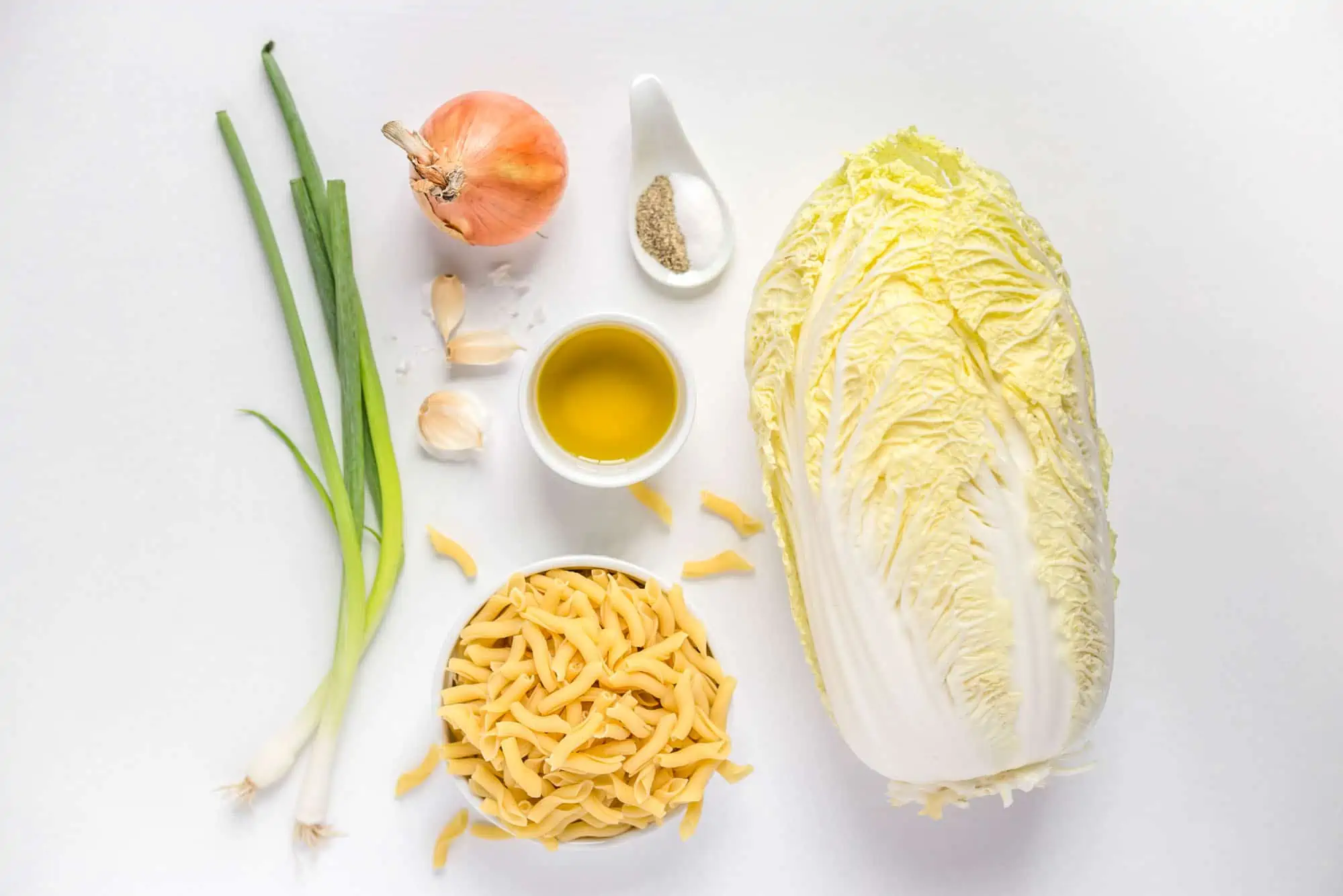 Vegan Cabbage and Noodles Ingredients Napa Cabbage Pasta Green Onions