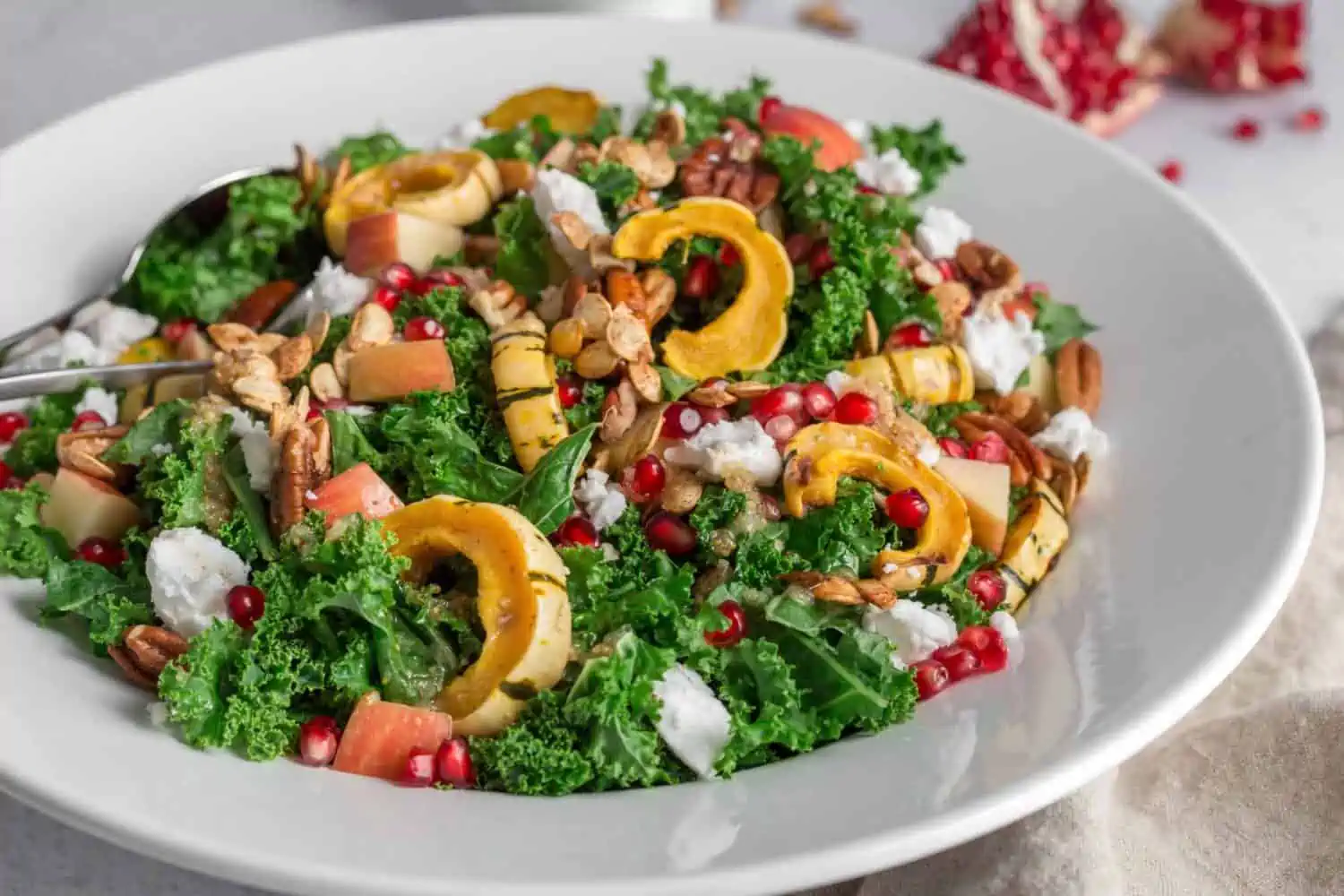 Delicata Squash Kale Salad Vegan Thanksgiving Recipe.