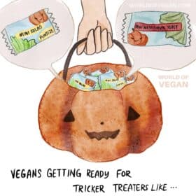Vegan Halloween Art Mini Salad Nutritional Yeast Trick or Treat Pumpkin Illustration