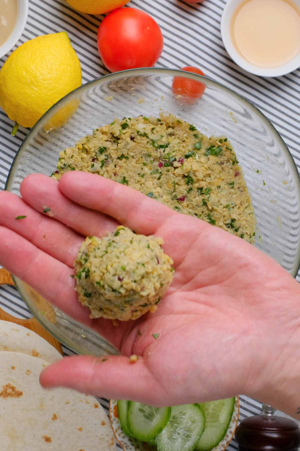 A single falafel for pita.