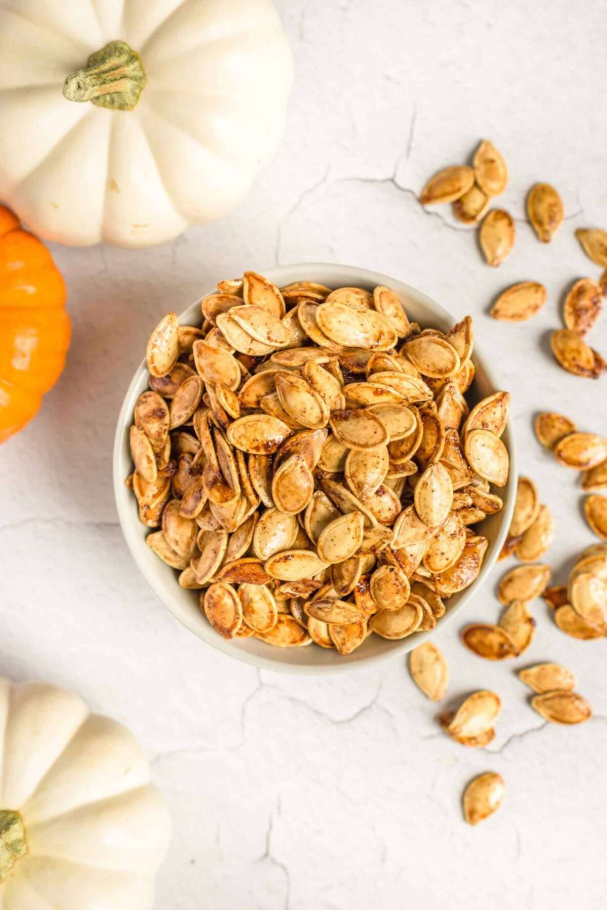 A swirl of roasted pumpkin seeds.