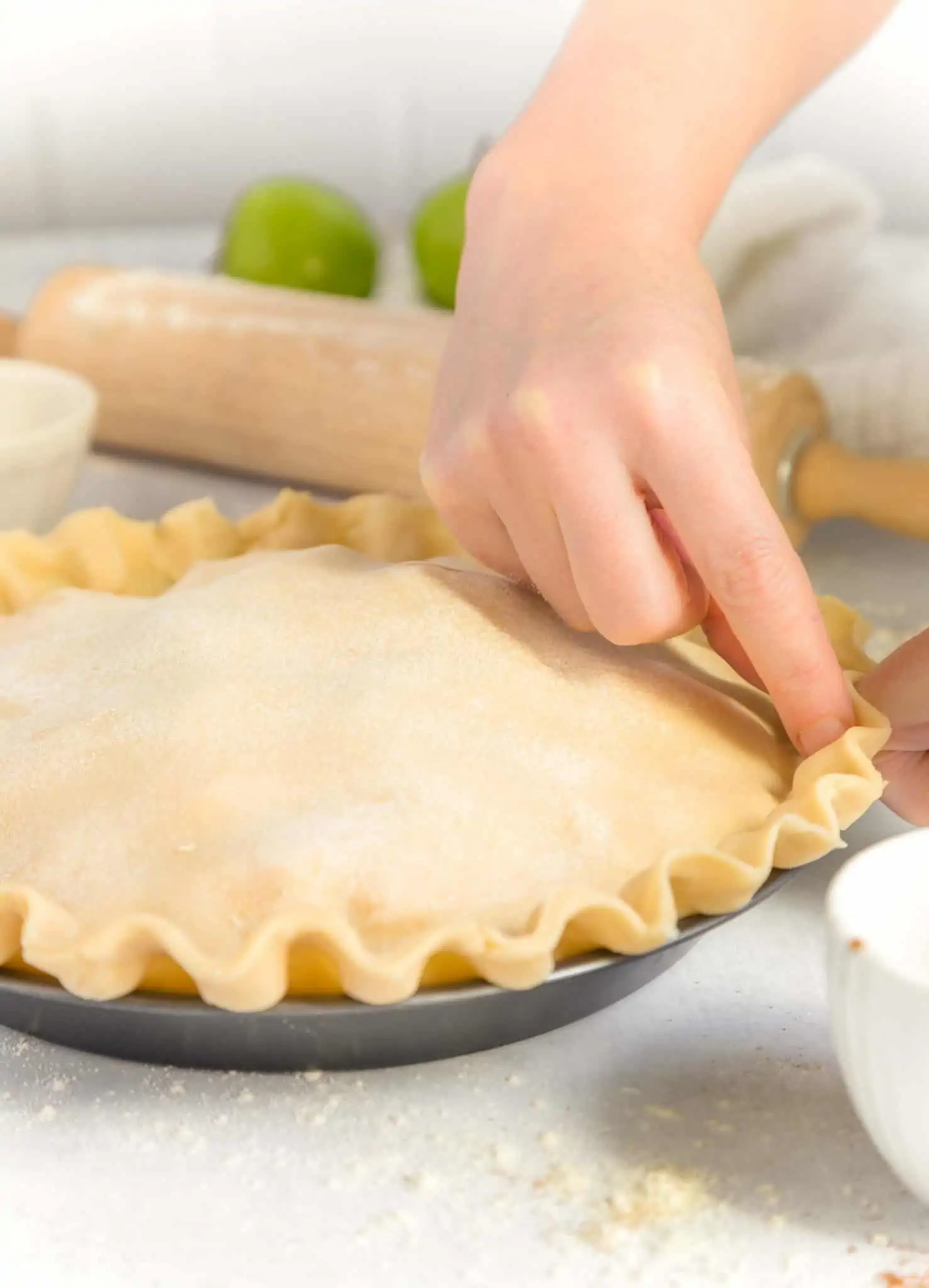 How to Shape Apple Pie Crust Hand Pinching Edges