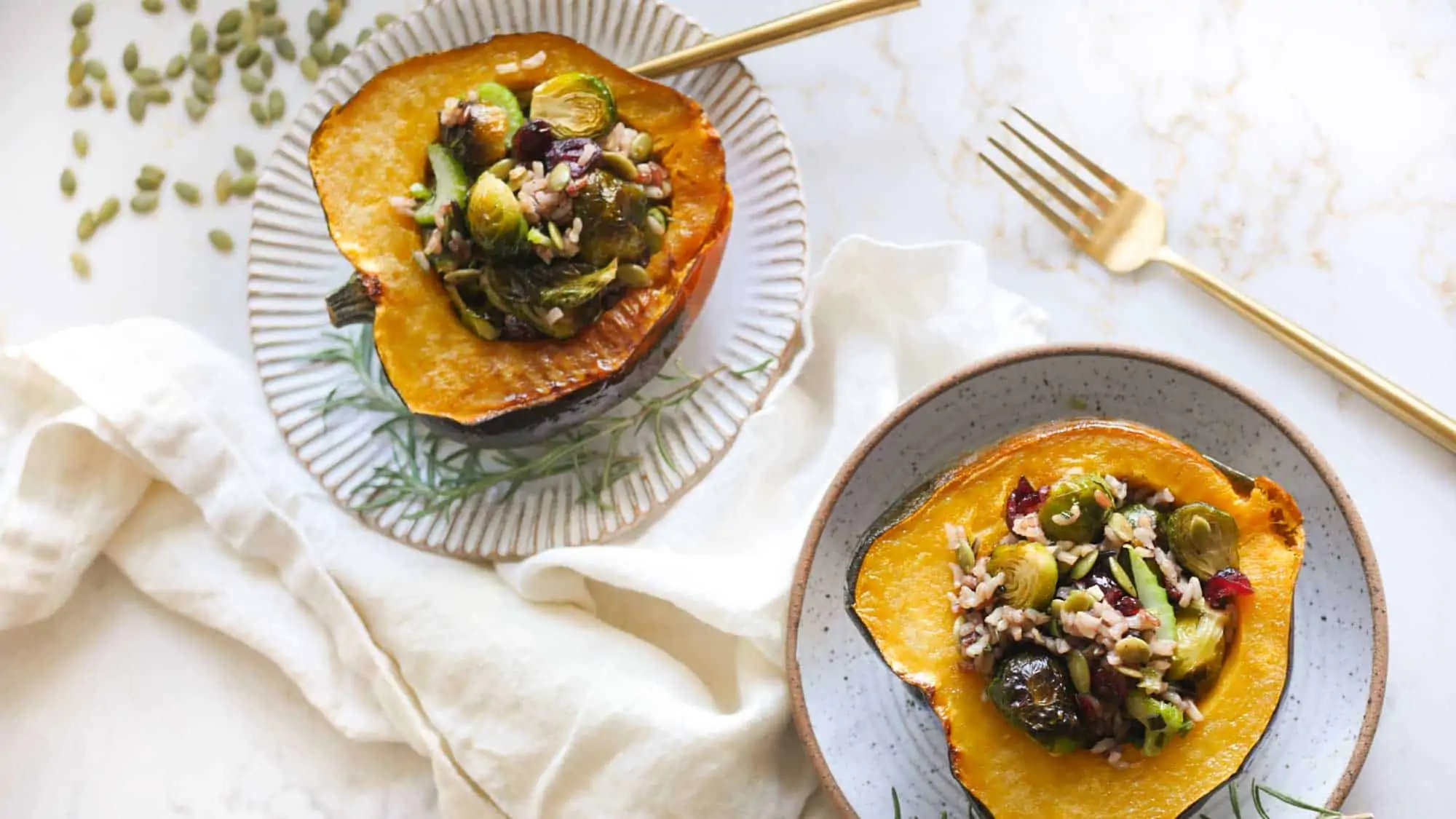 Vegan Stuffed Acorn Squash for Thanksgiving With Wild Rice Pilaf Cranberries And Pepitas Recipe