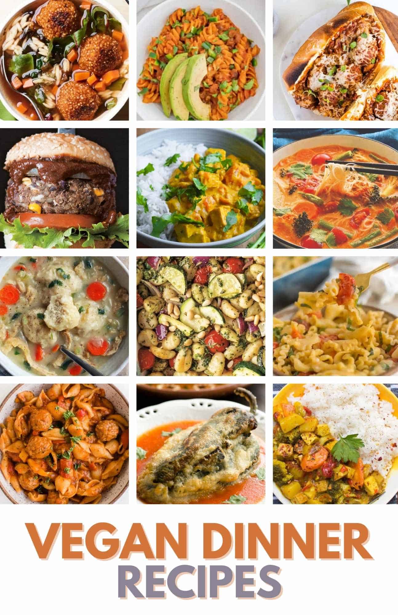 A photo collage of the best vegan dinner recipe photos. 