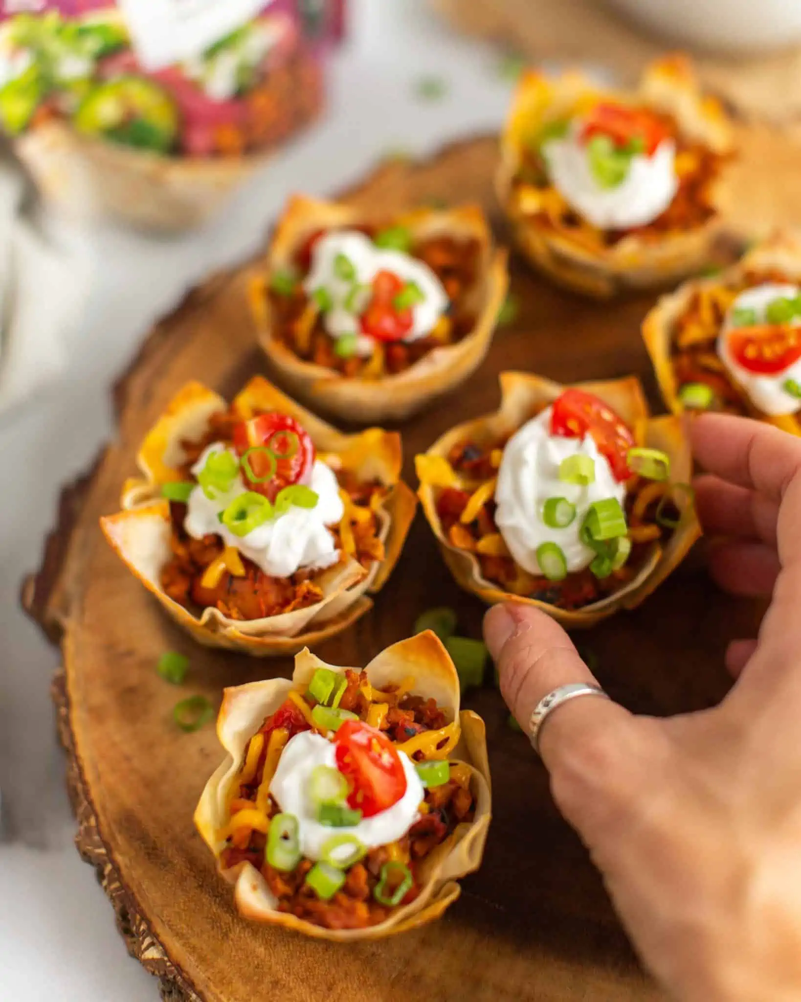 Vegan Wonton Taco Cups with Vegetarian Beef Crumble