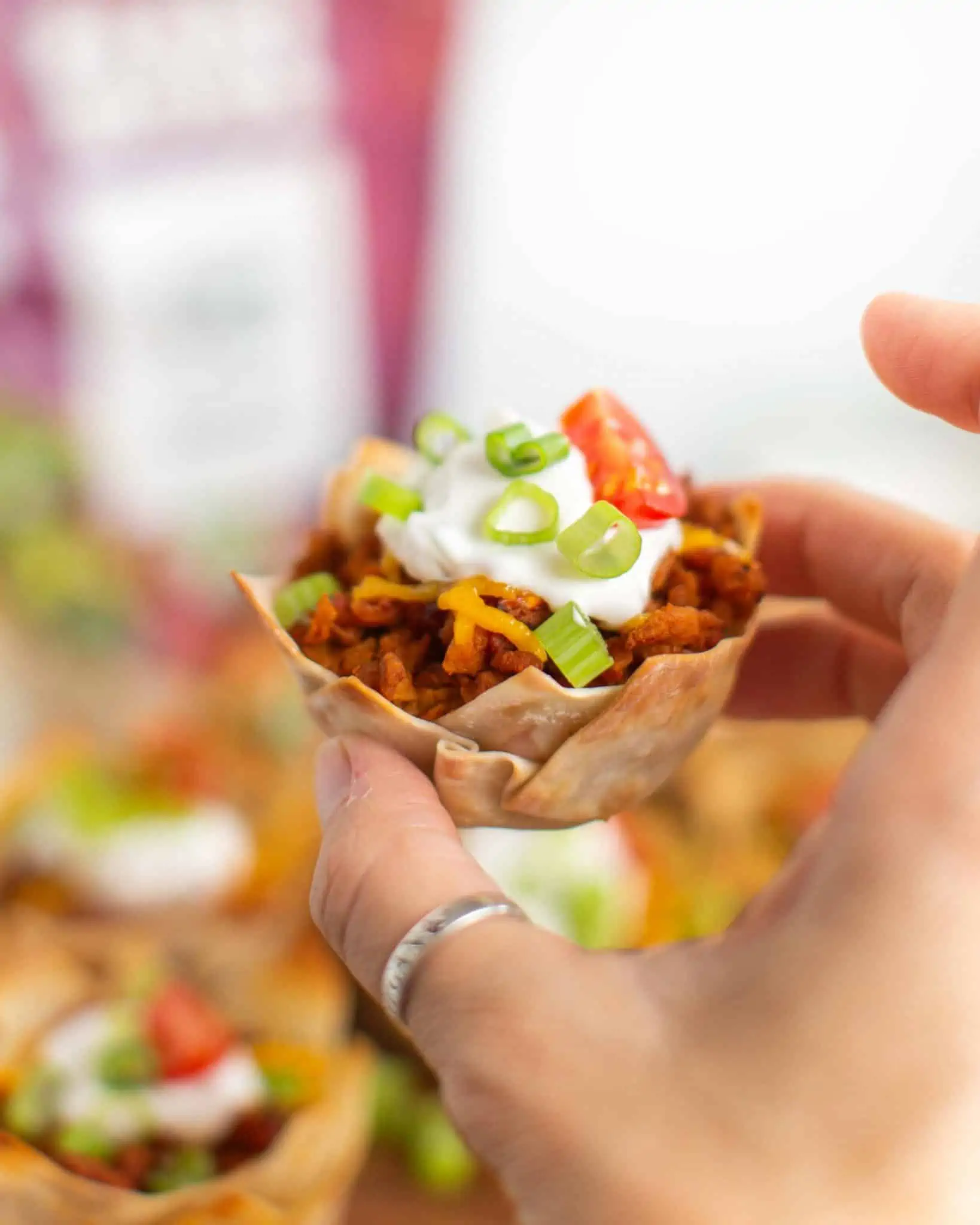 Vegan Holiday Appetizer Taco Cups with Wonton Wrappers