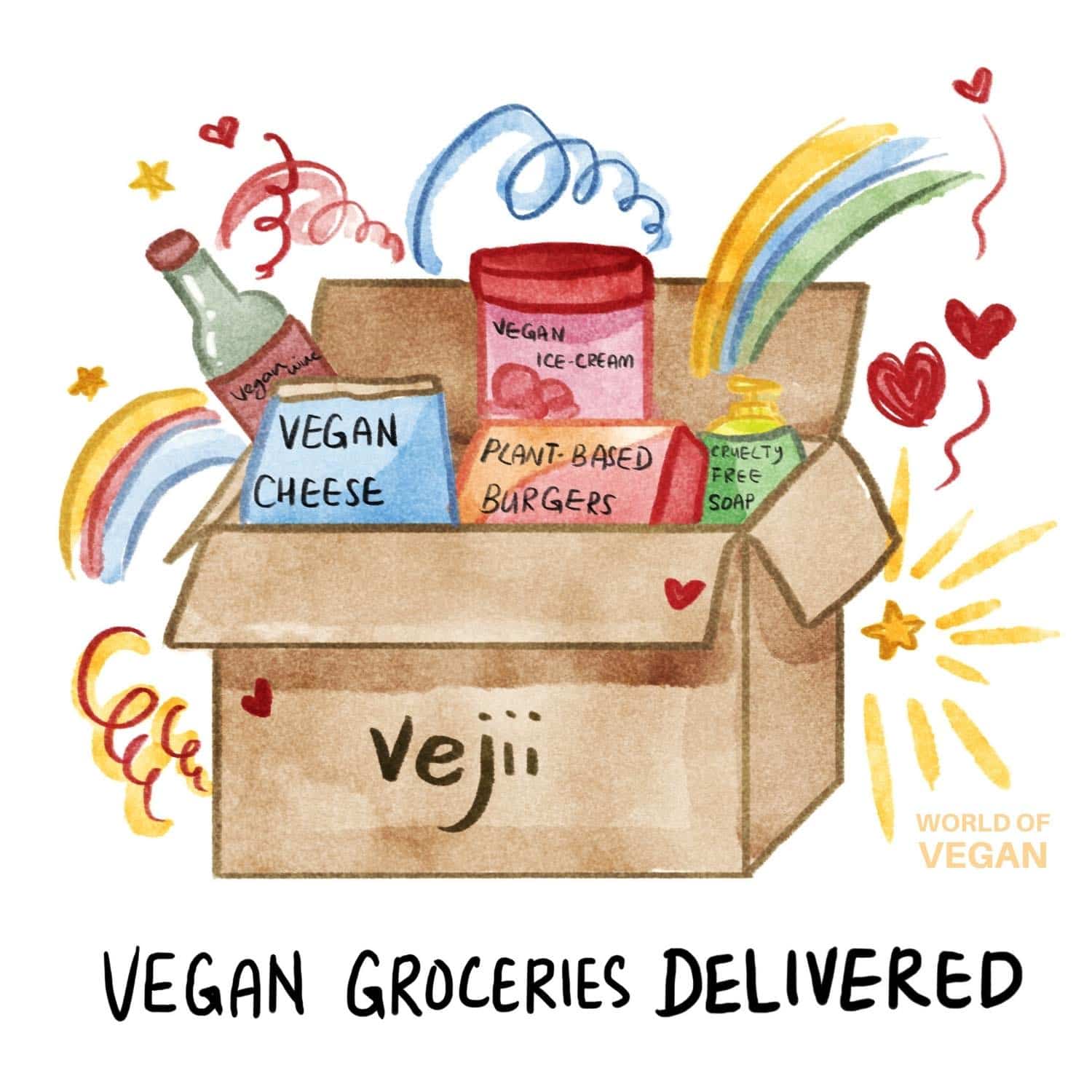 Shop Vejii Vegan Online Grocery Store Delivery Box Logo Art Illustration