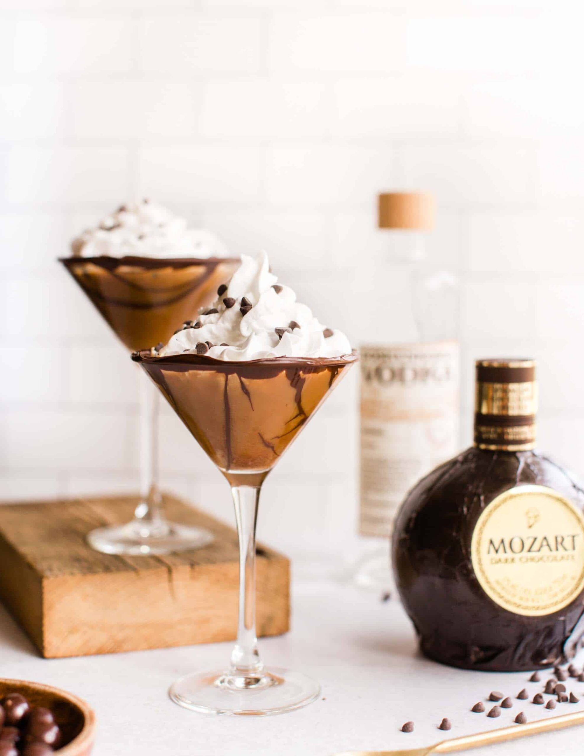 Festive Vegan Chocolate Martini Holiday Cocktail with Vodka and Chocolate Liqueur