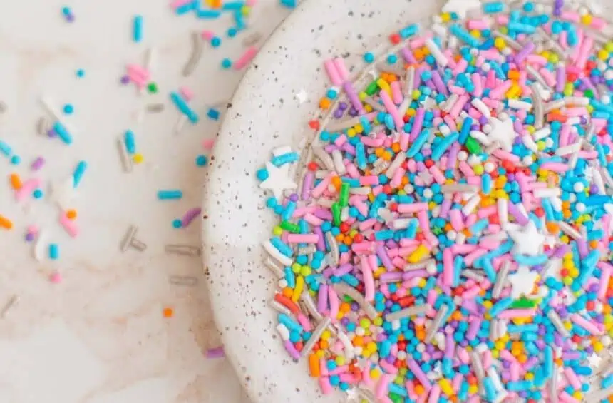 bowl of vegan rainbow sprinkles with stars