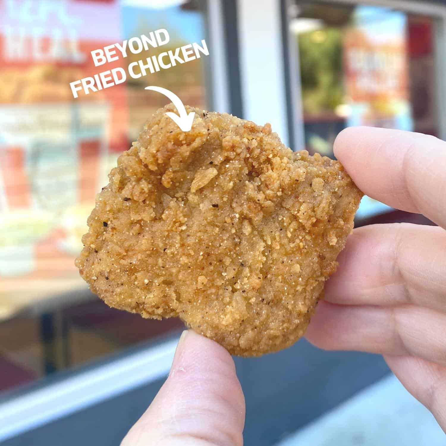 Beyond Fried Chicken vegan kfc nugget up close photo