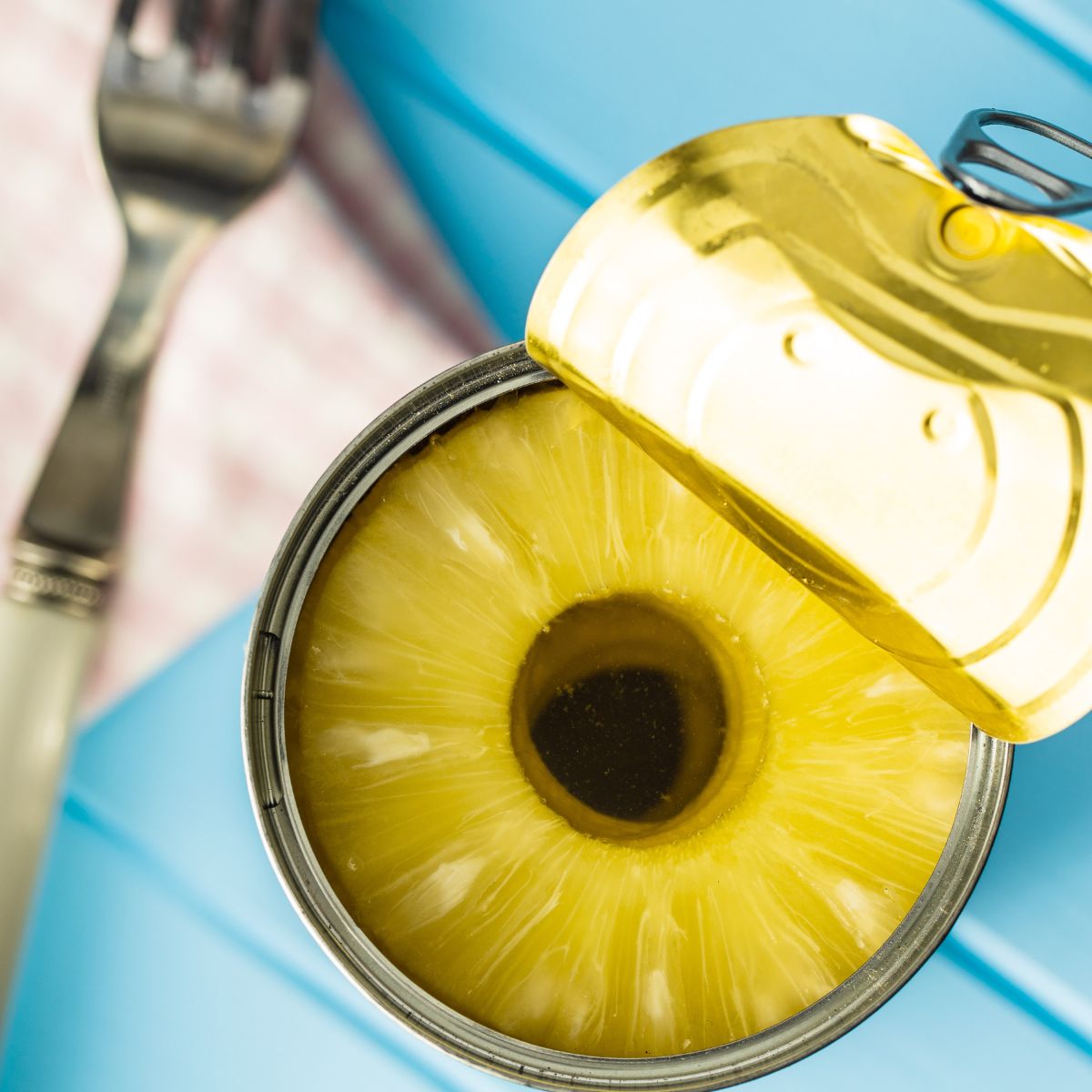 A top-down shot of canned pineapple.