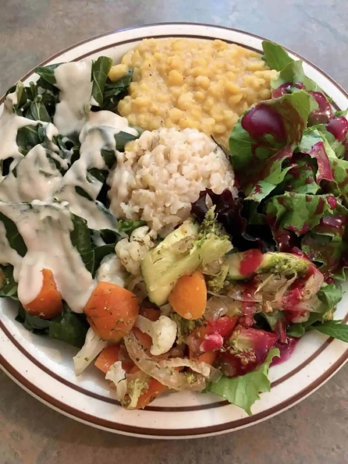 Plate of macrobiotic plant based food from Shangri-la restaurant in oakland