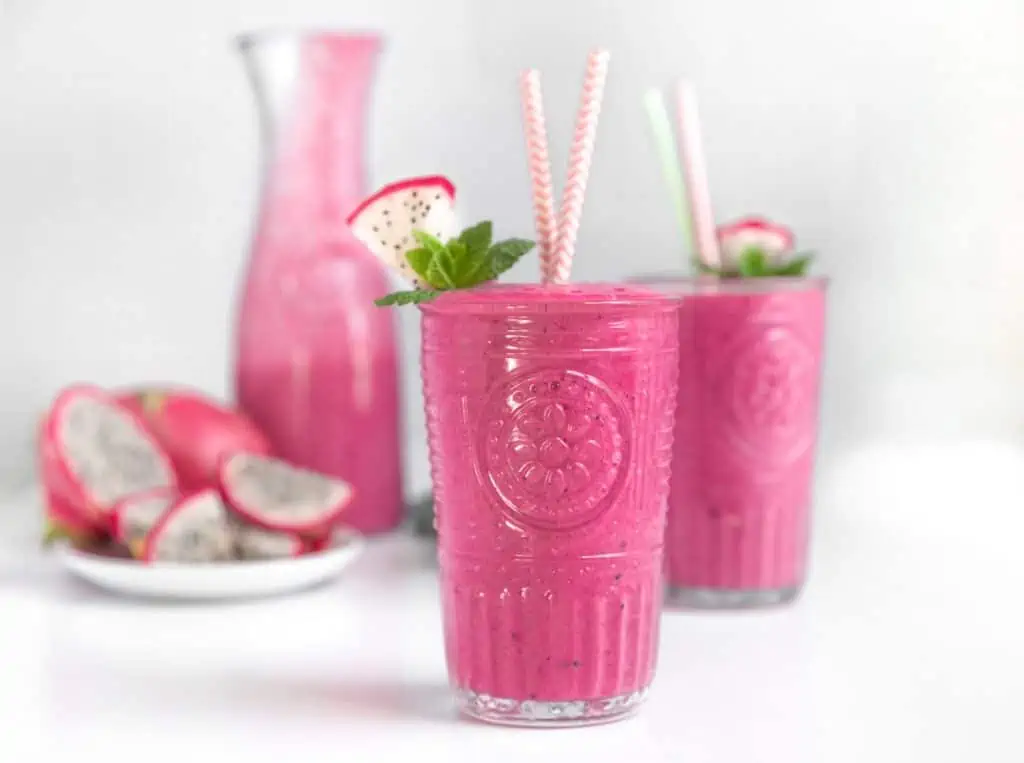 tropical dairy free smoothie made with dragonfruit