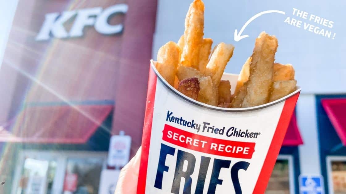 kfc secret fries are vegan photo in front of the store