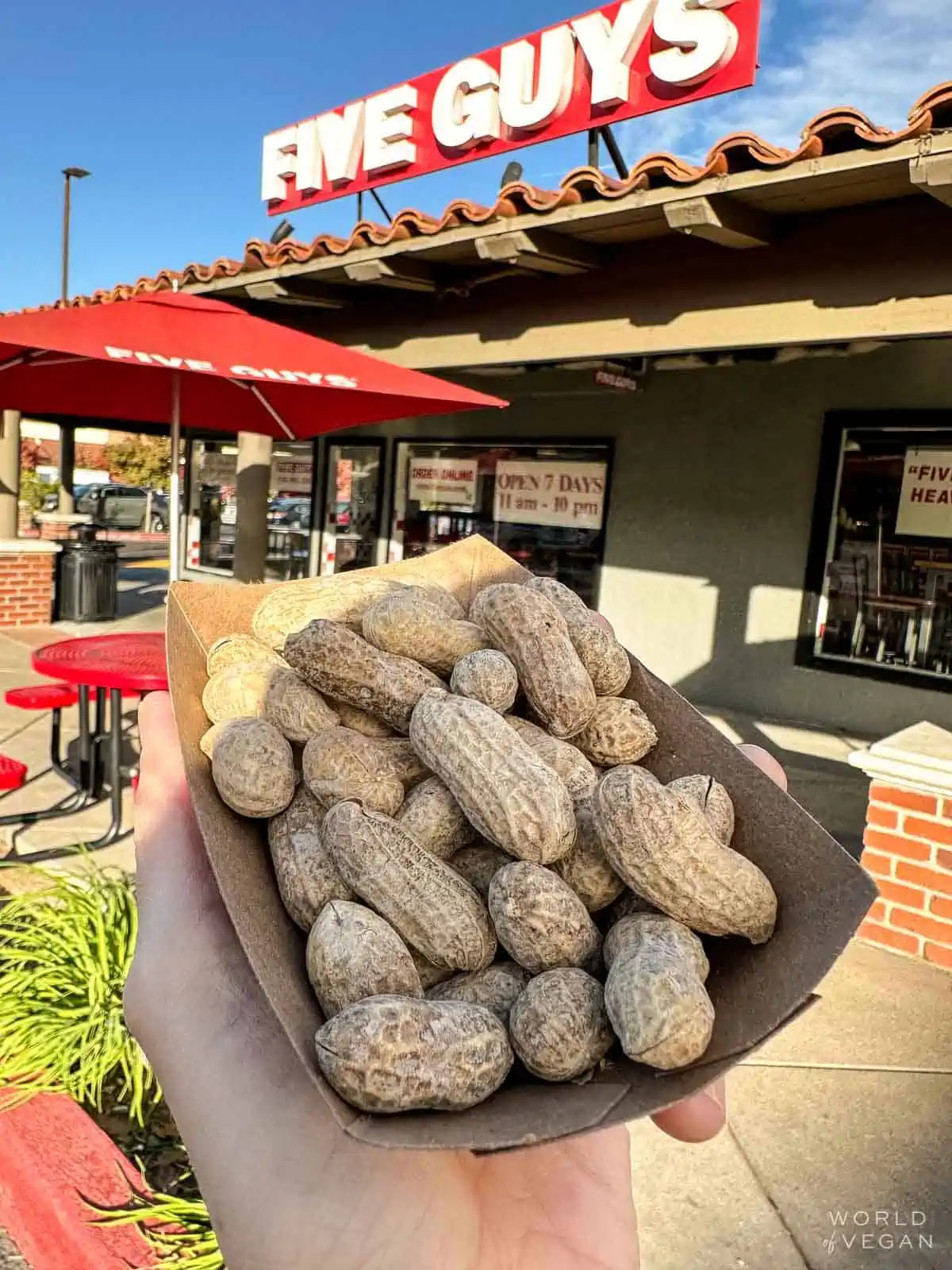 Pile of whole peanuts from Five Guys. 