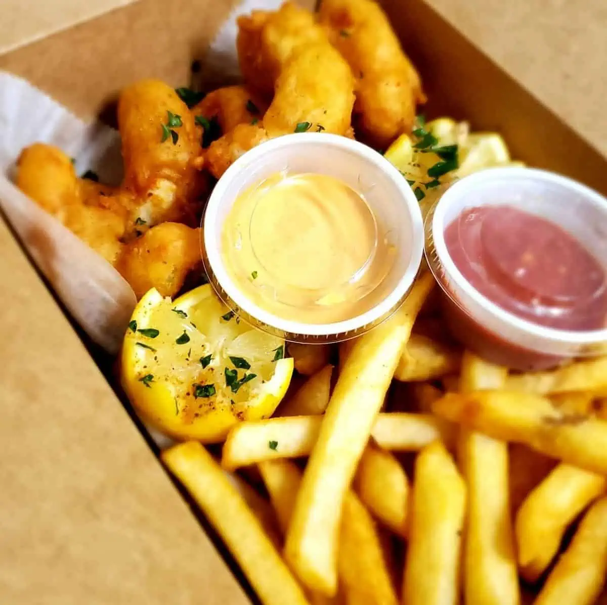 The vegan shrimp box from The Plant Based Burger Company.