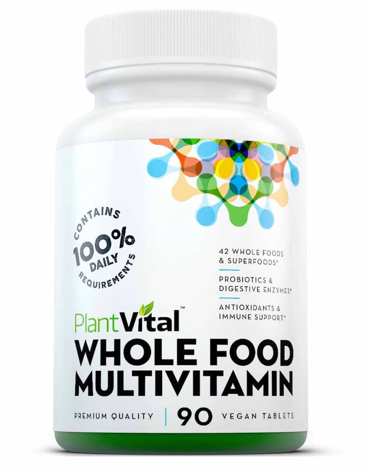 A bottle of PlantVital brand vegan multivitamins.