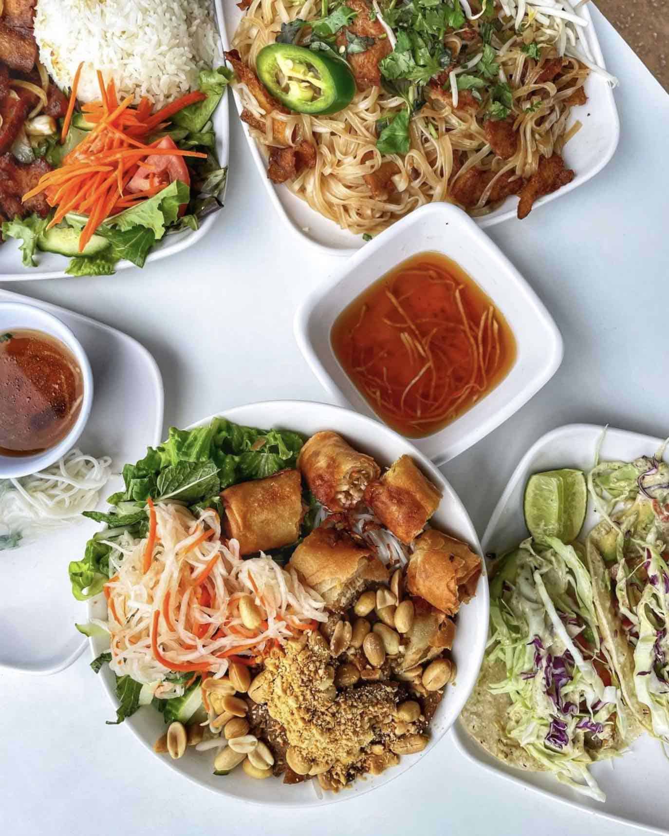 loving hut vegan asian restaurant food photo spring rolls