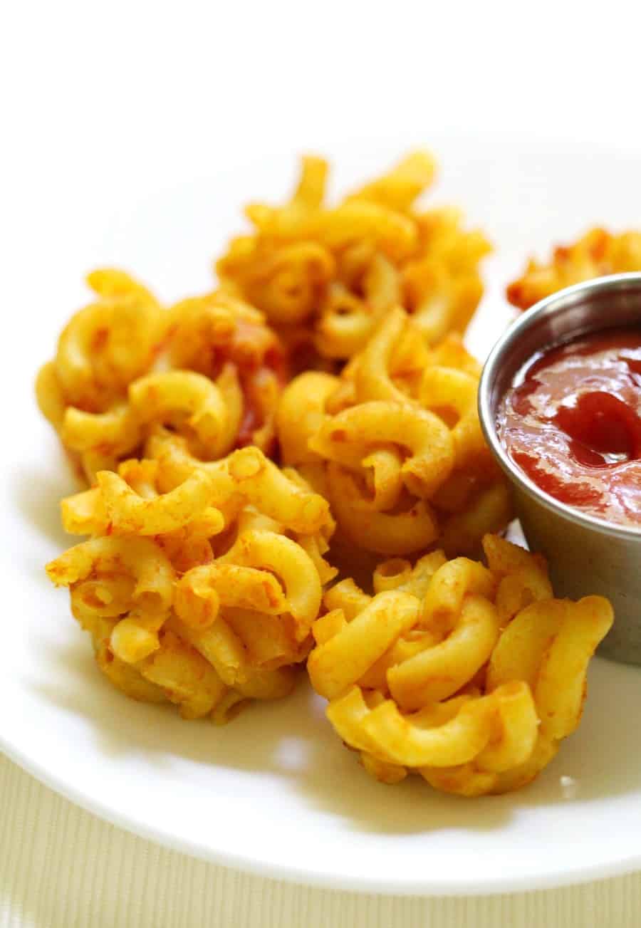mini mac and cheese bites with ketchup on the side