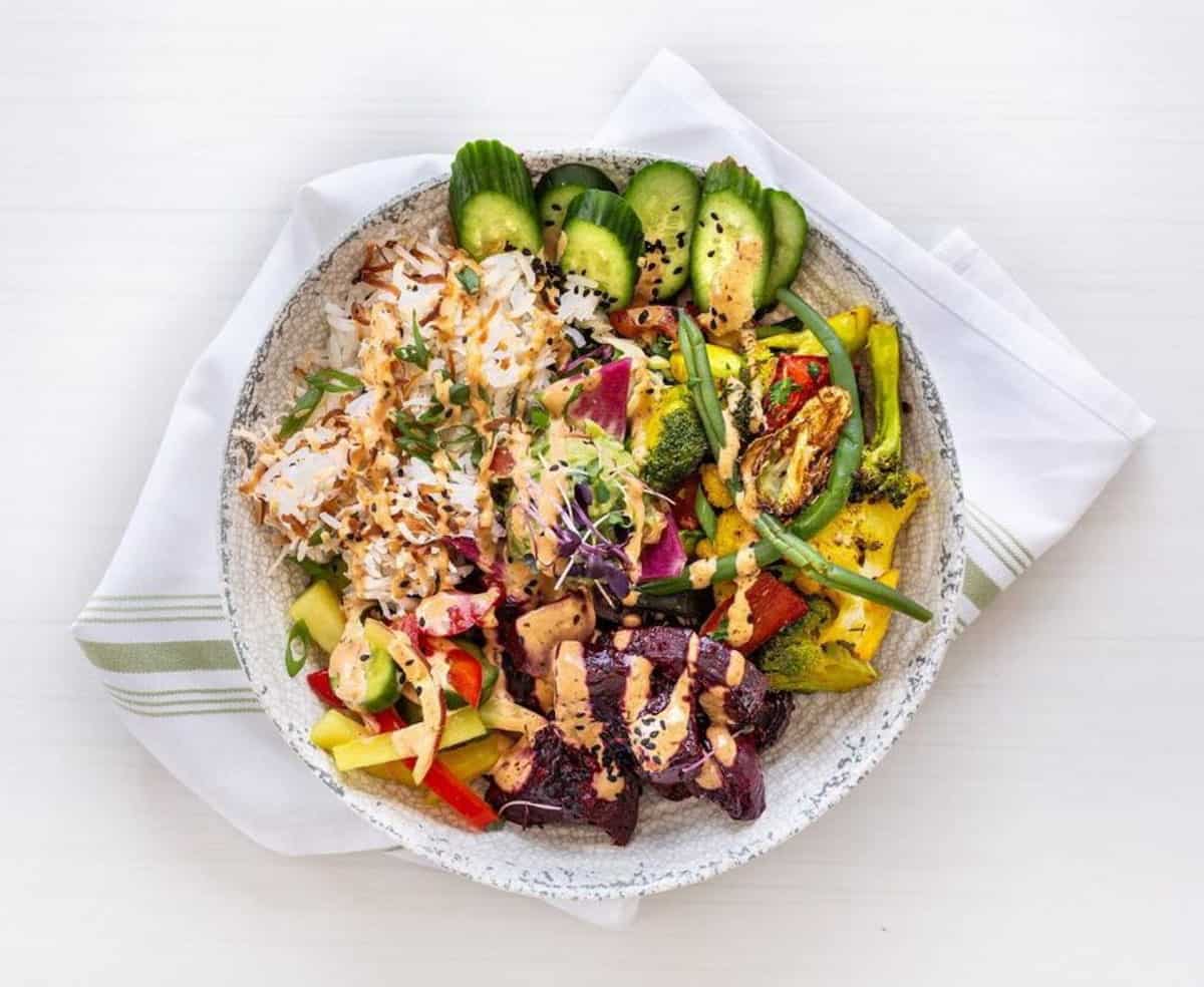 A Roasted Beet Poke Bowl.