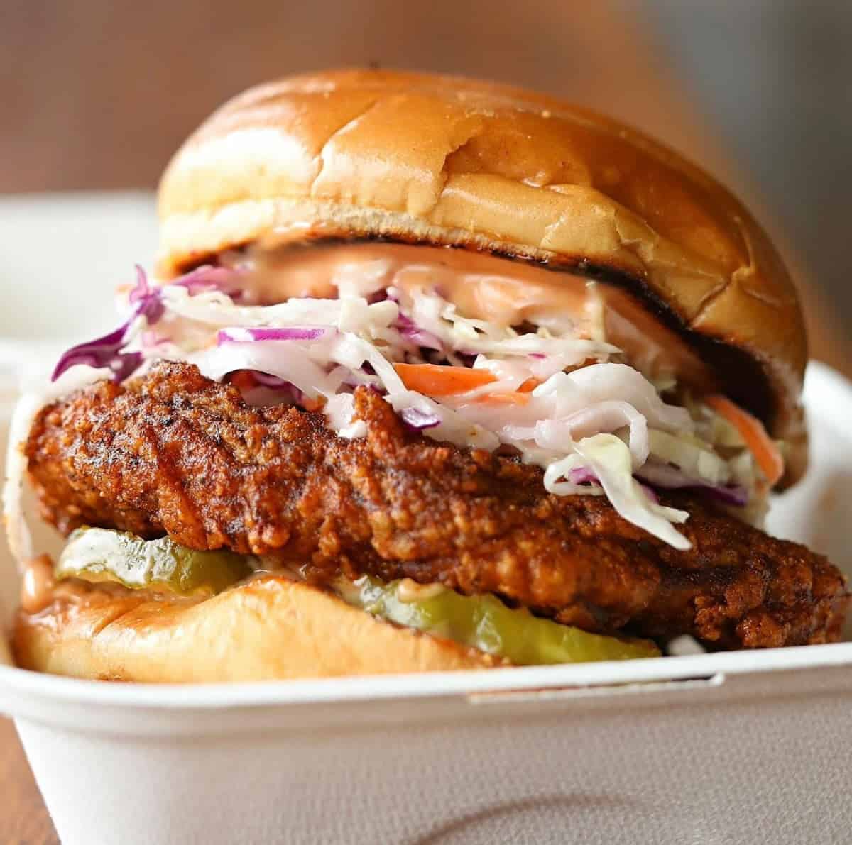 A Nashville vegan hot chicken sandwich.