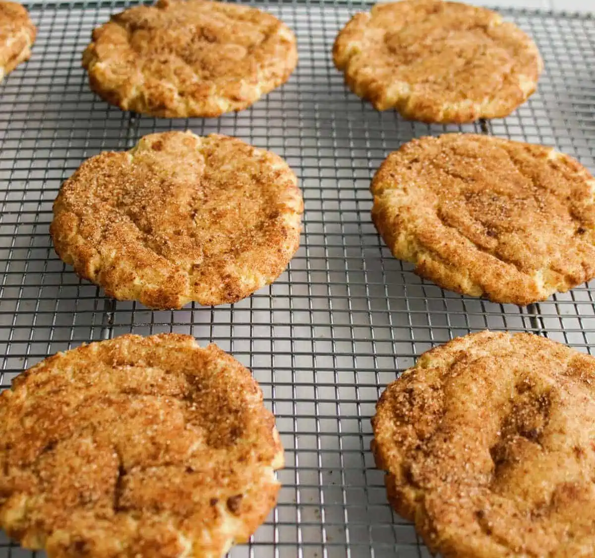 Cooling rack with vegan snickerdoodle cookies.