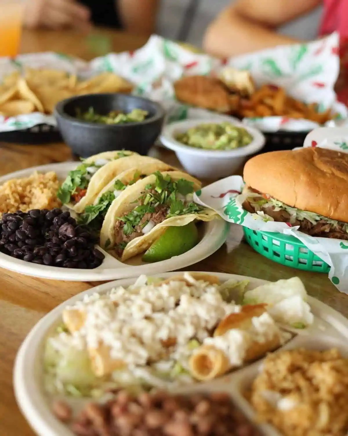 A table full of vegan Mexican food.