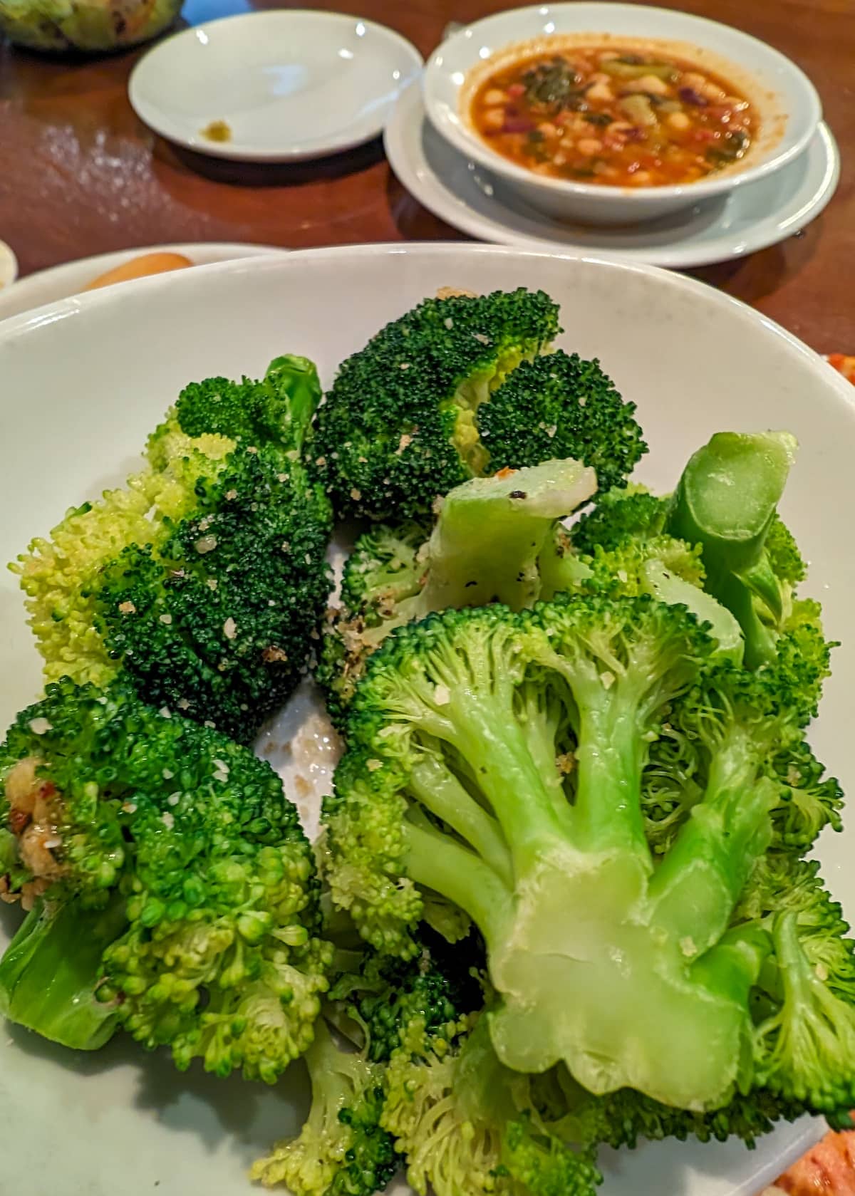 A bowl of steamed broccoli from Olive Garden.