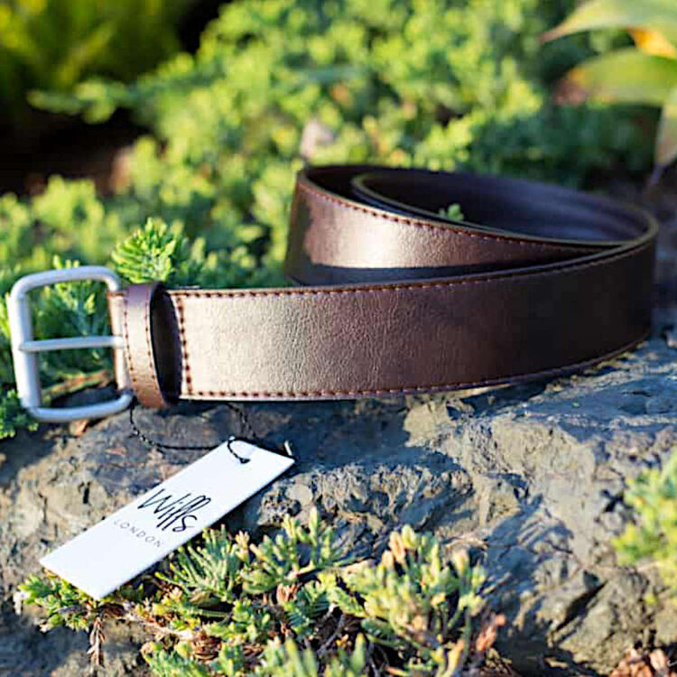 A brown vegan belt from the shop Will's Vegan Shoes.