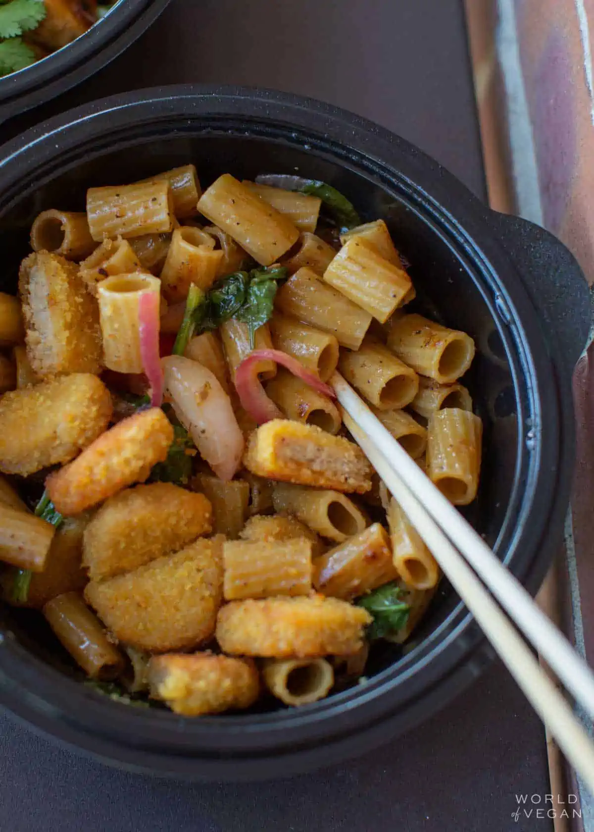 Bowl of vegan cauliflower Rigatoni Fresca Without Shrimp Noodles and Company