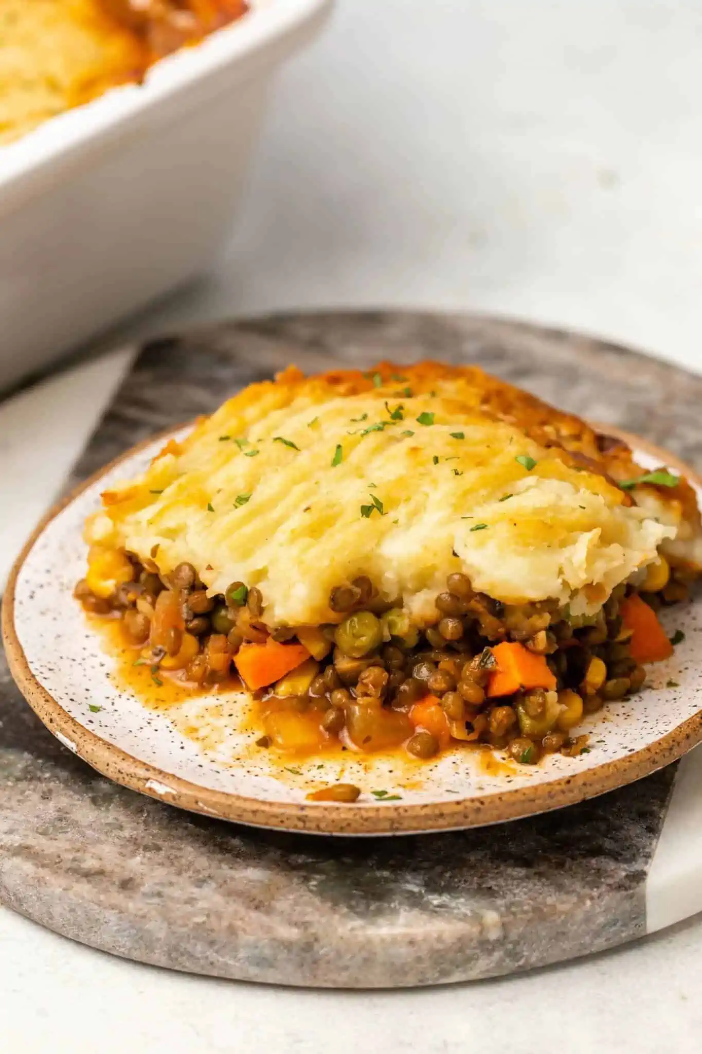 vegan sheperd's pie on a plate