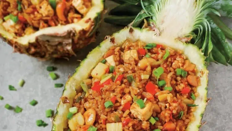 the best vegetarian fried rice recipe served in tropical pineapples