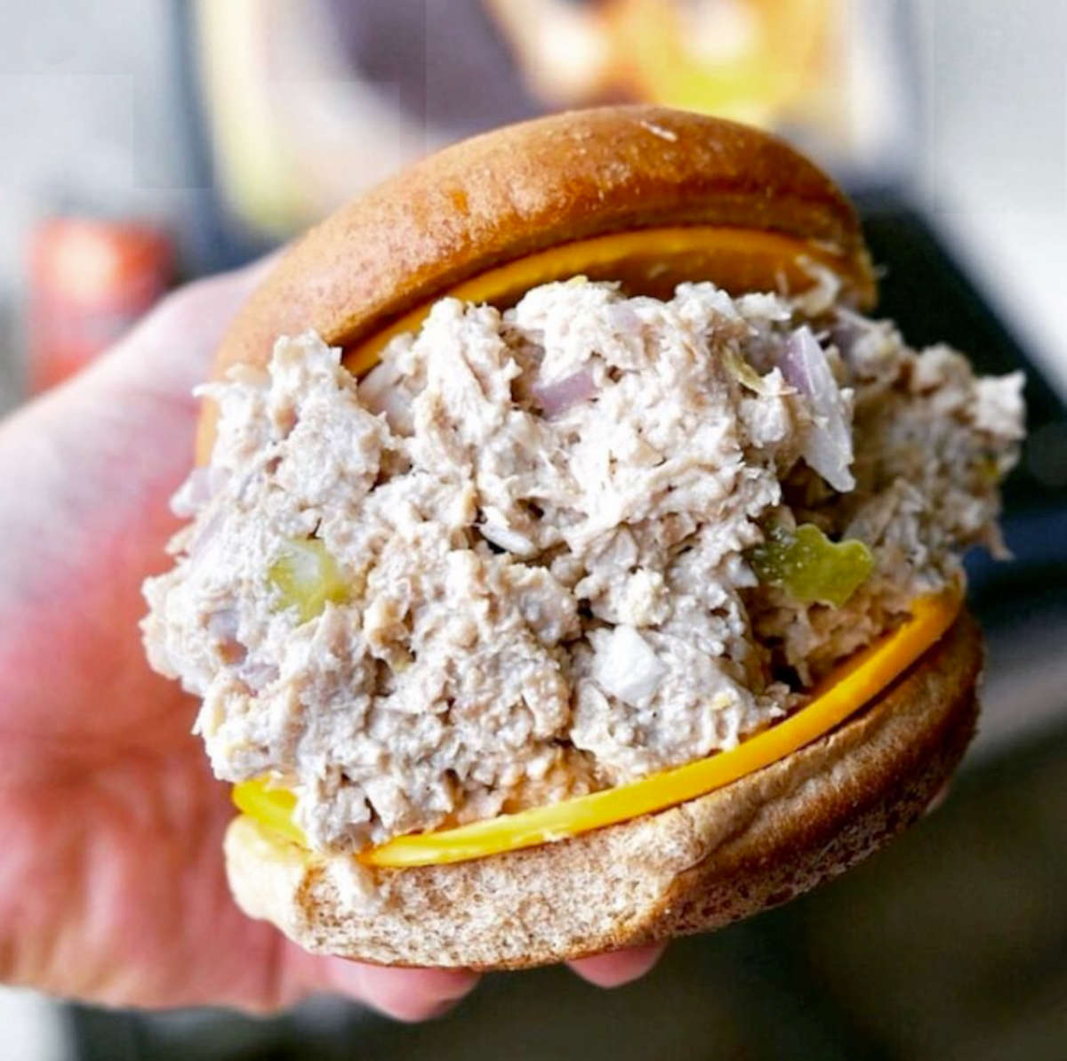 Vegan tuna salad sandwich made from All Vegetarian Inc. Vegan Tuna.