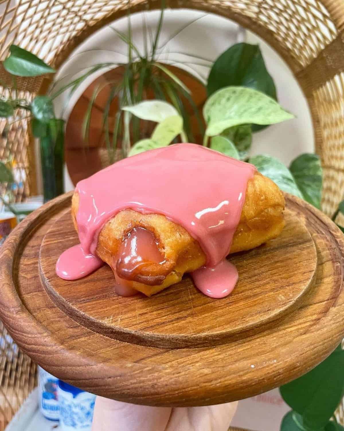 A vegan raspberry lemonade vegan doughnut from Dough House in Asheville.